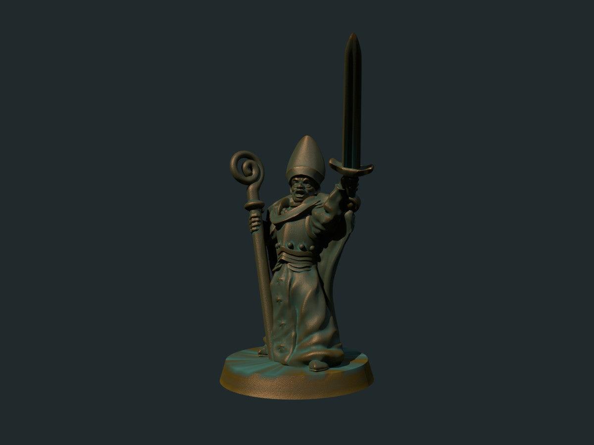 Kampbiskop, 3D-printet D&D-miniatyr fra Spillsmia.