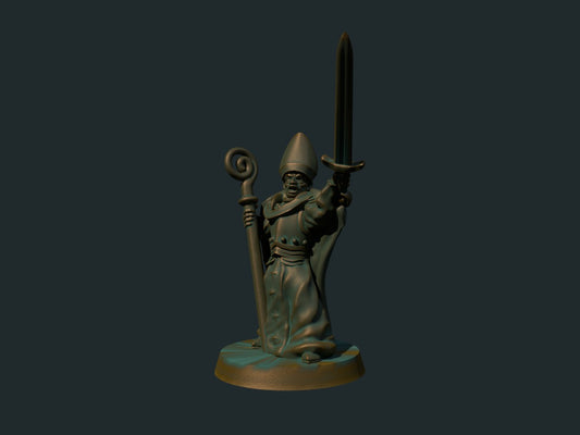 Kampbiskop, 3D-printet D&D-miniatyr fra Spillsmia.