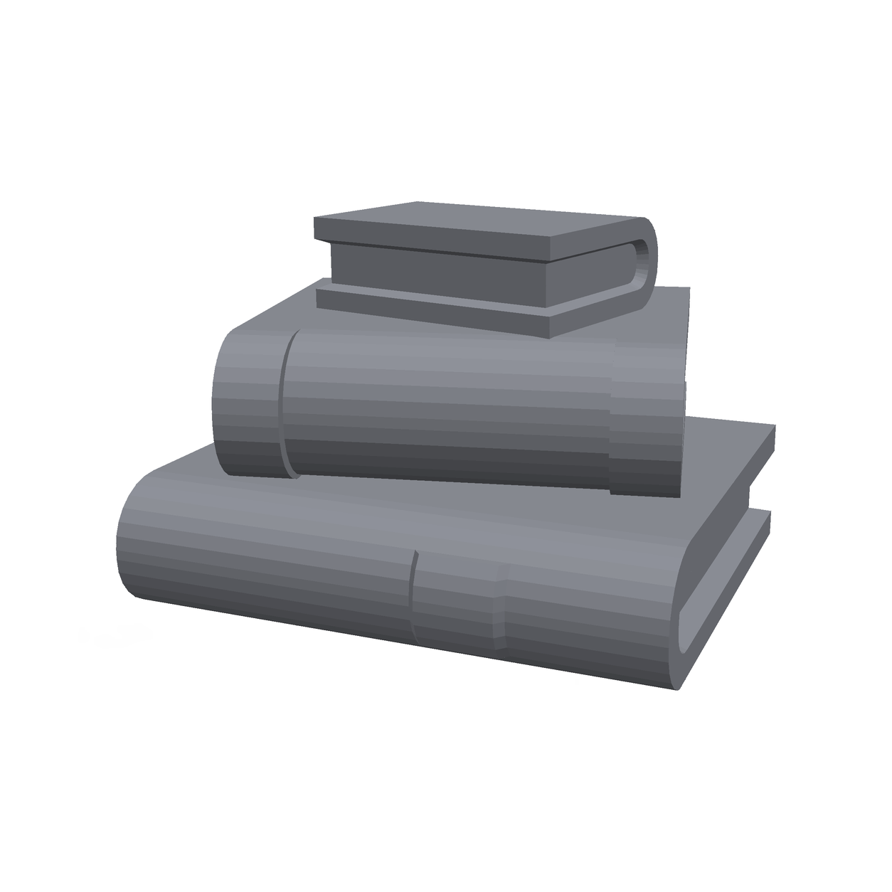 3D-printede bøker i rekke – interiørrekvisitt til bibliotek i D&D.