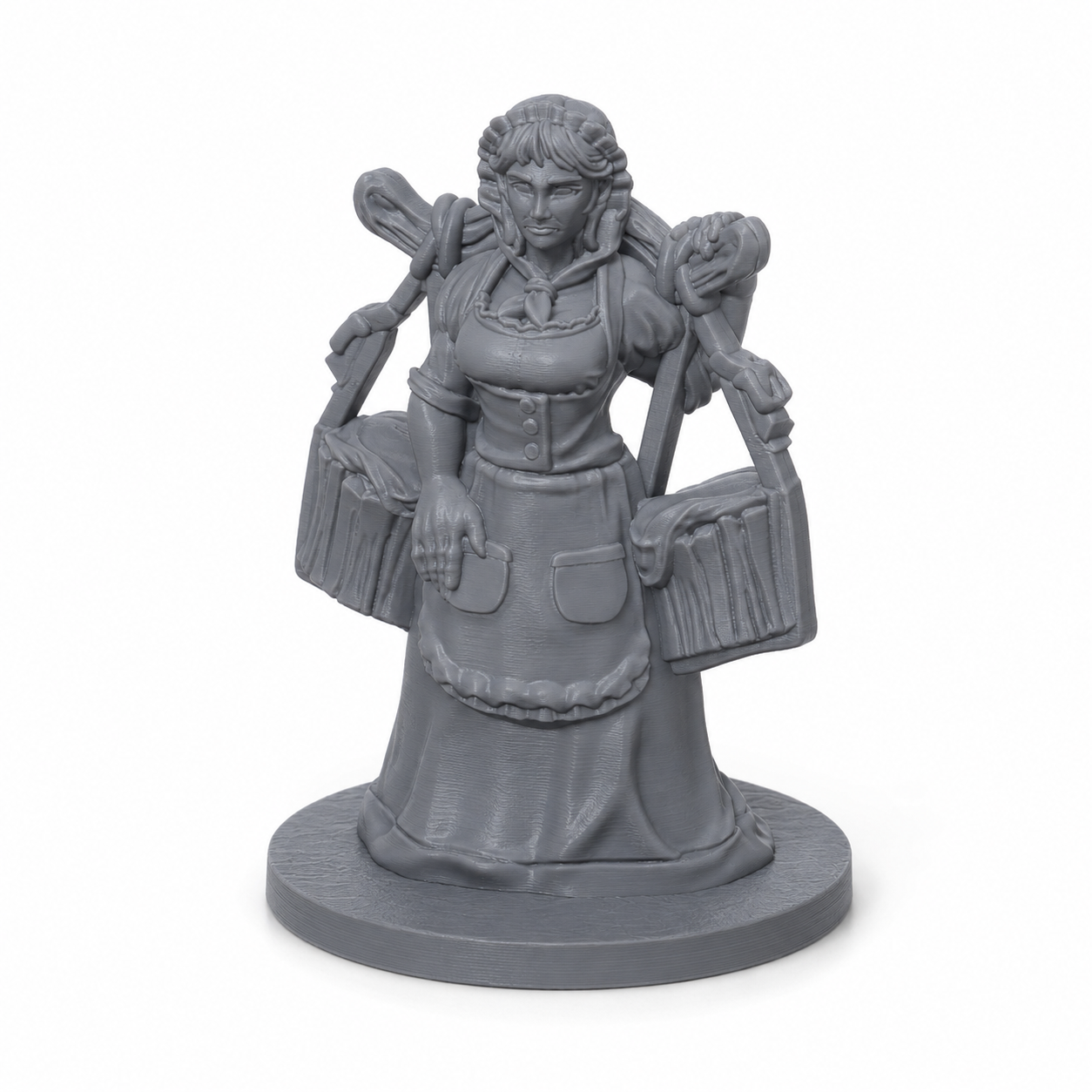 3D-printet Budeie med melkespann til D&D, Pathfinder og tabletop-rollespill. Perfekt som dairymaid, gårdsarbeider, seterjente eller NPC.