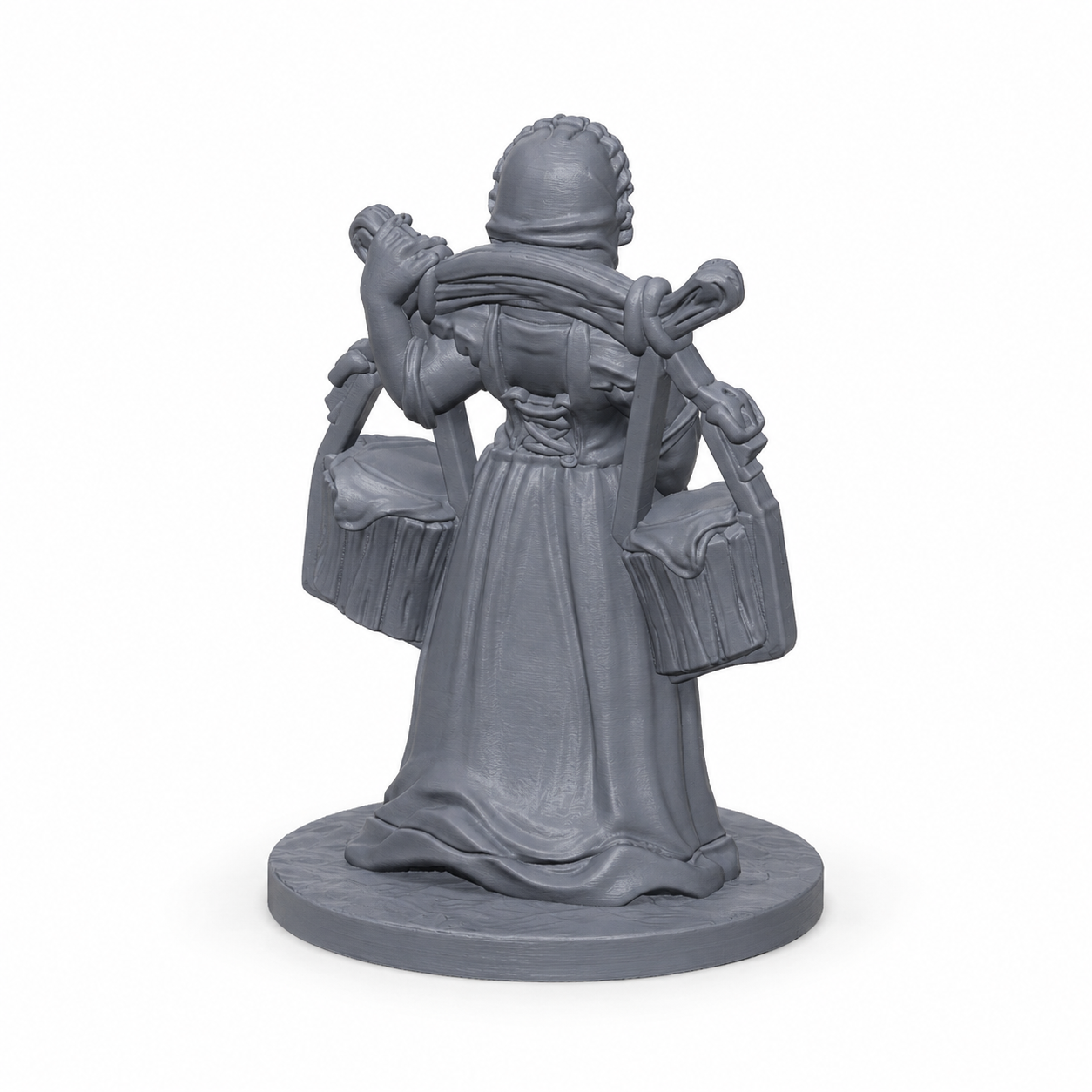 3D-printet Budeie med melkespann til D&D, Pathfinder og tabletop-rollespill. Perfekt som dairymaid, gårdsarbeider, seterjente eller NPC.