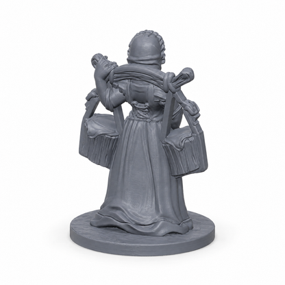 3D-printet Budeie med melkespann til D&D, Pathfinder og tabletop-rollespill. Perfekt som dairymaid, gårdsarbeider, seterjente eller NPC.