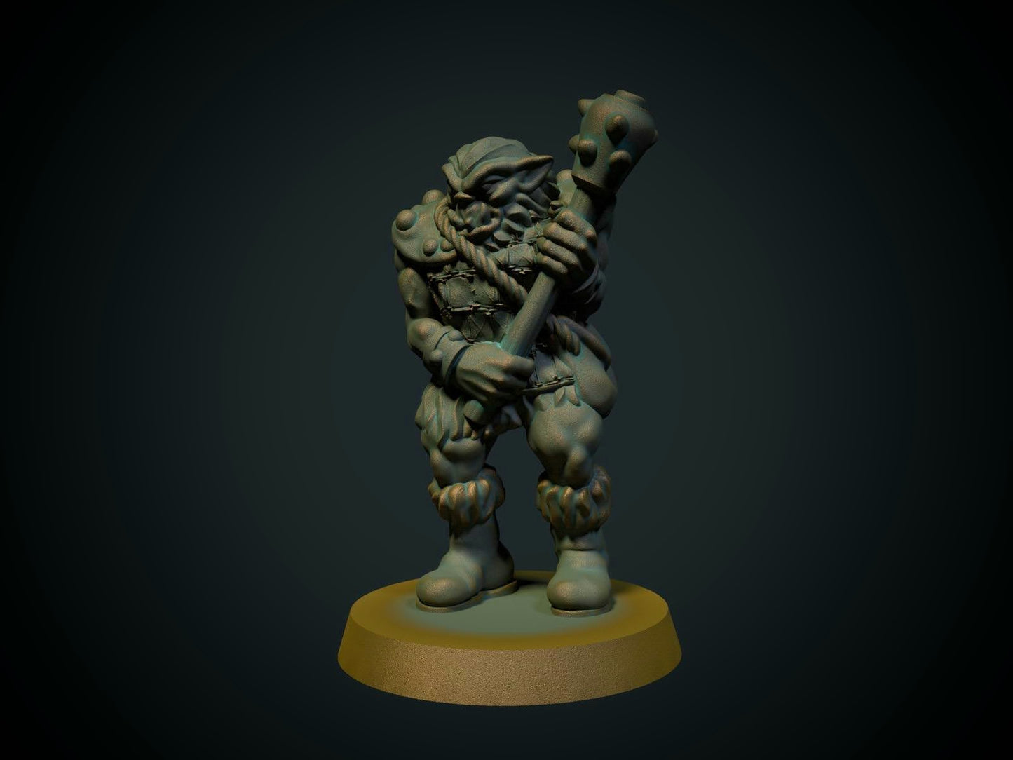 Bugbear med klubbe, 3D-printet D&D-miniatyr fra Spillsmia.