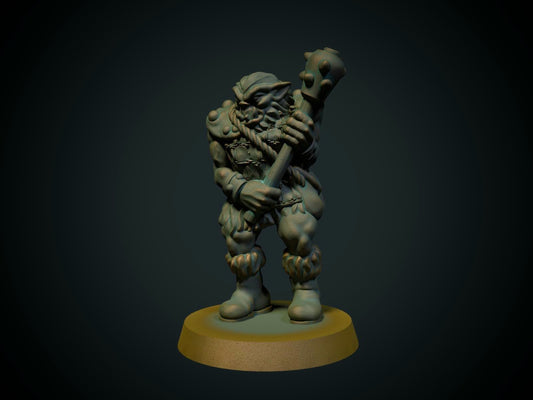 Bugbear med klubbe, 3D-printet D&D-miniatyr fra Spillsmia.