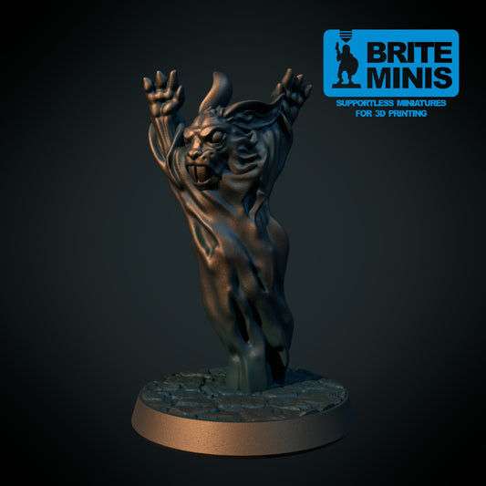 3D-printet spøkelseskanin, liten svevende vandød kanin i grå PLA til D&D og Pathfinder.