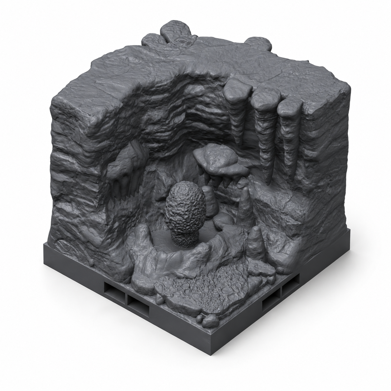 Modulær hulevegg 2x2 A med sopp og dryppstein – 3D-printet terreng til D&D.
