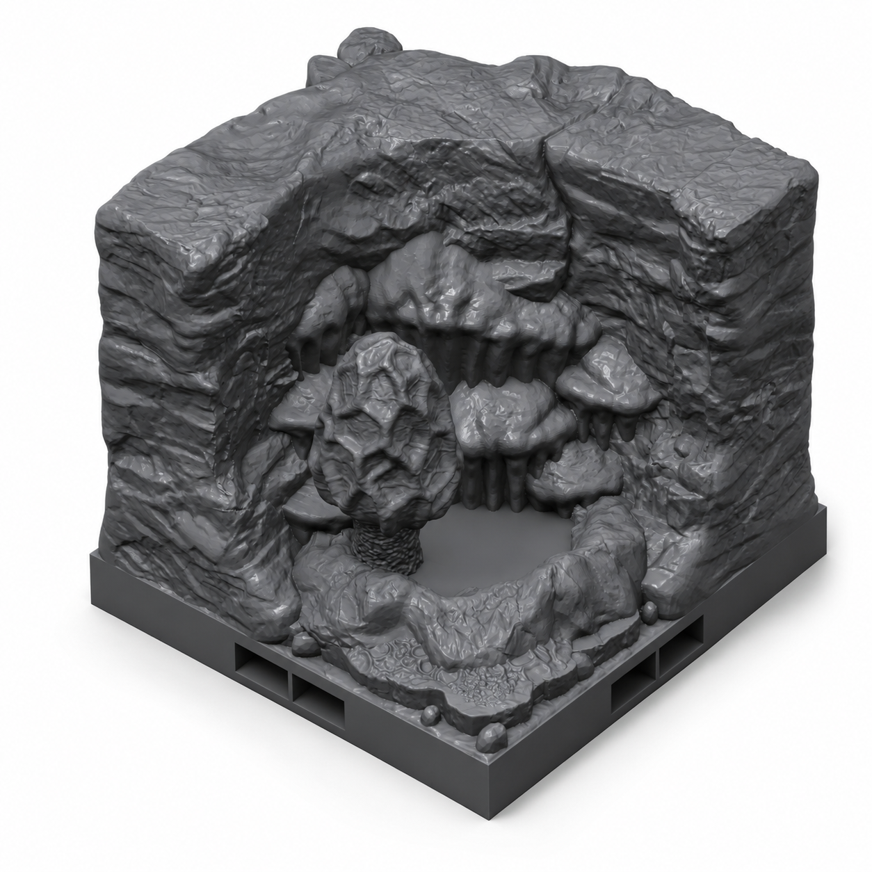 Modulær hulevegg 2x2 B med sopp og dryppstein – 3D-printet terreng til D&D.