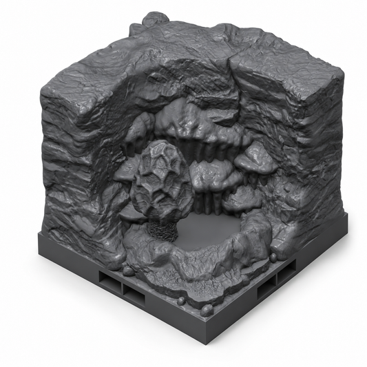 Modulær hulevegg 2x2 B med sopp og dryppstein – 3D-printet terreng til D&D.