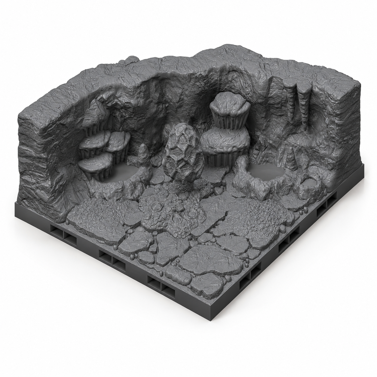 Stor modulær hulevegg 4x4 D med store hattsopper – 3D-printet terreng til D&D.