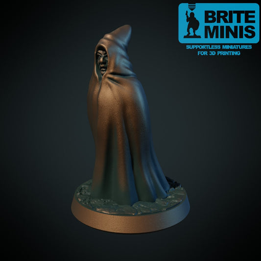 Kappekledd person, 3D-printet D&D-miniatyr fra Spillsmia.