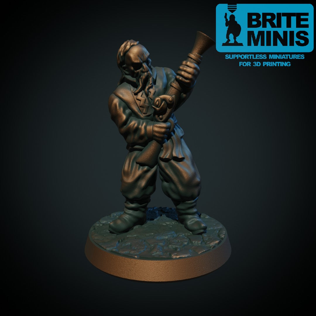 Kosakk med muskedunder, 3D-printet D&D-miniatyr fra Spillsmia.