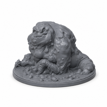 3D-printet Crawling Ooze slimmonster i grå PLA til D&D og tabletop-rollespill.