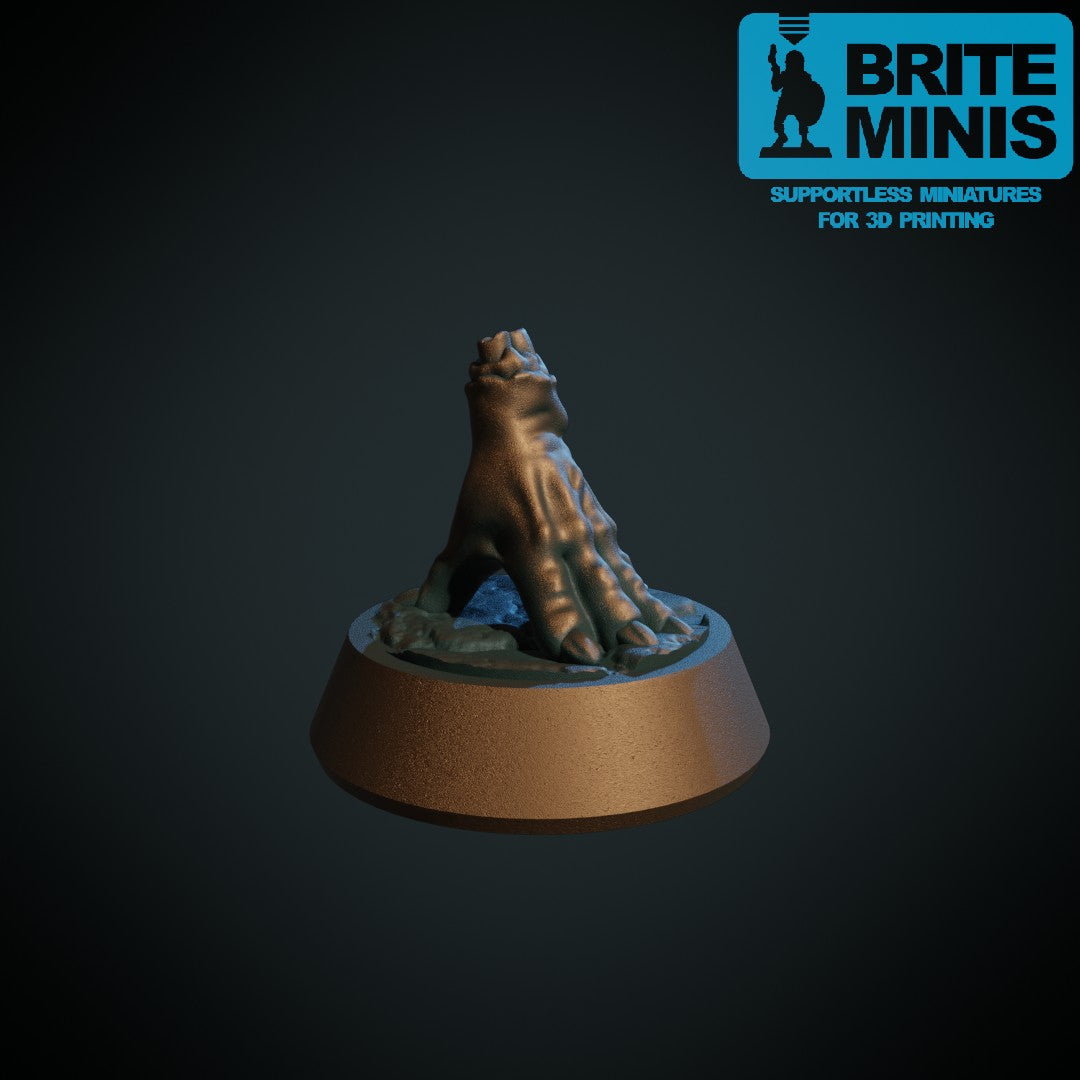 3D-printet krypende klo, avhugget vandød hånd i grå PLA til D&D og Pathfinder.