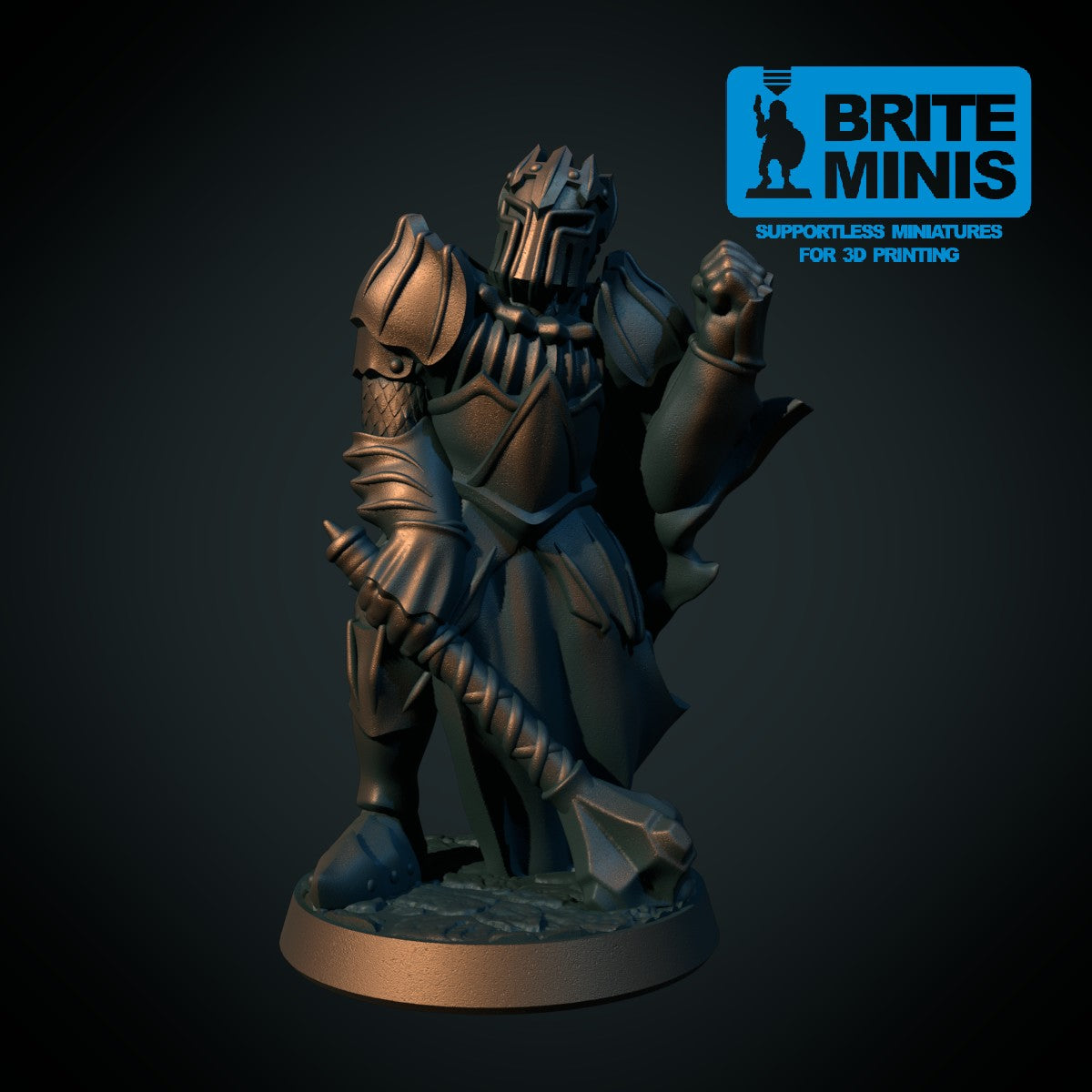 Mørk krigermester, 3D-printet D&D-miniatyr fra Spillsmia.