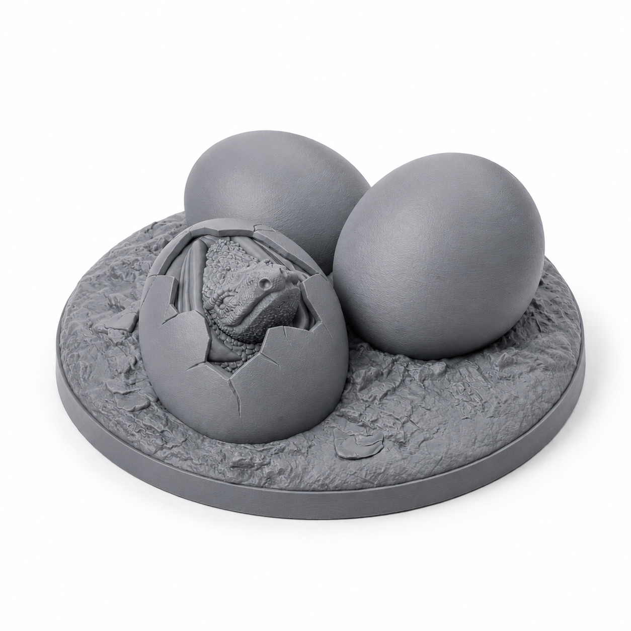 3D-printet drage-egg i grå PLA til D&D og tabletop-rollespill.