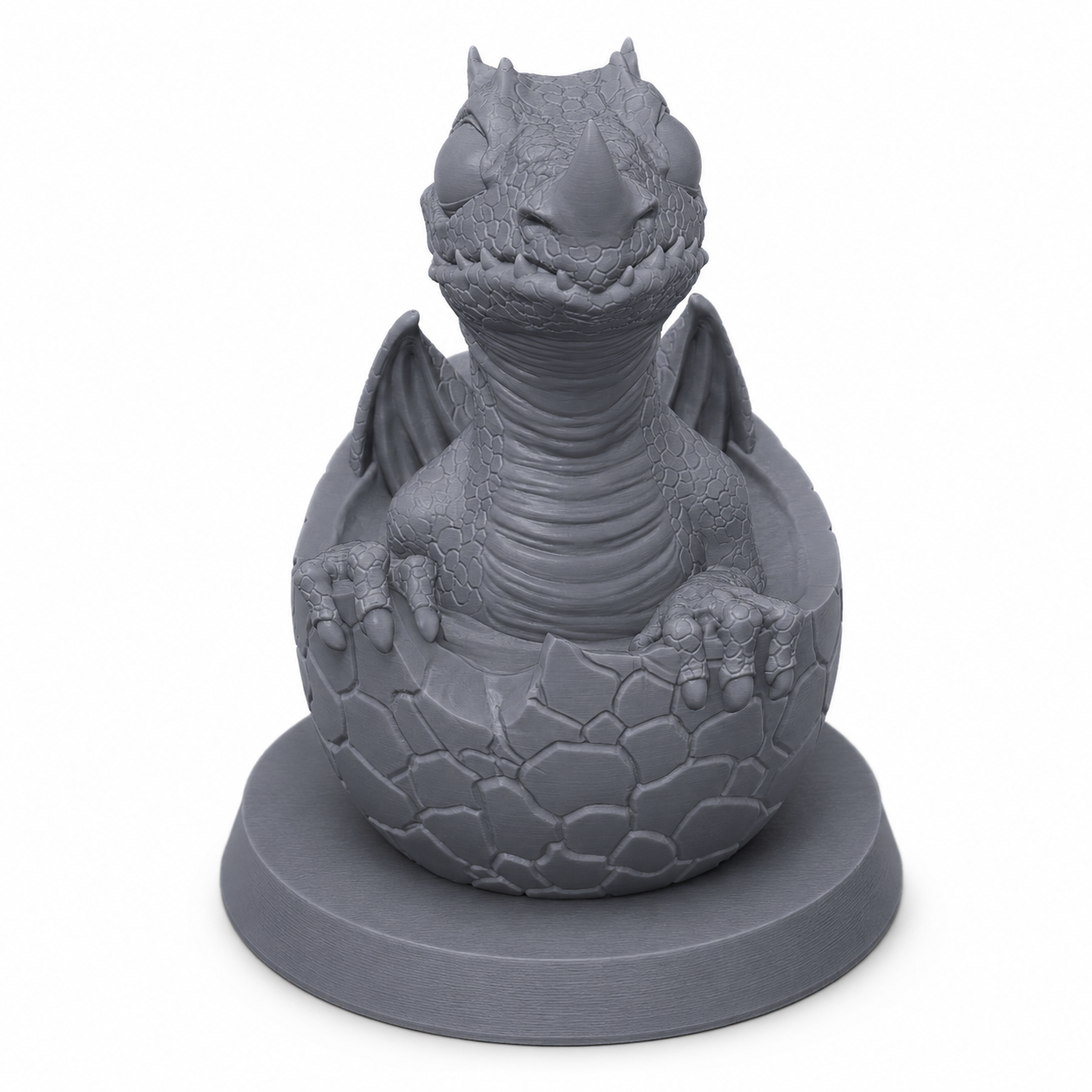 3D-printet Drageunge Dragon Hatchling i grå PLA til D&D og tabletop-rollespill.