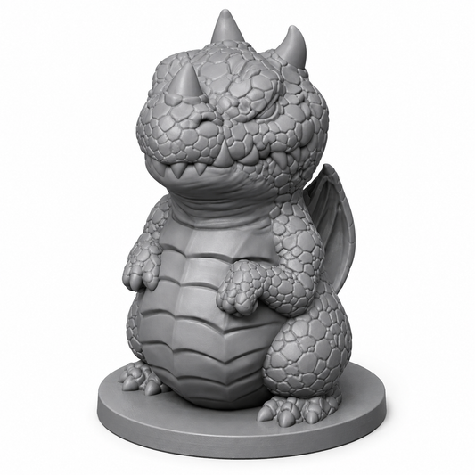 3D-printet Dragon Wyrmling I ung drage i grå PLA til D&D og tabletop-rollespill.