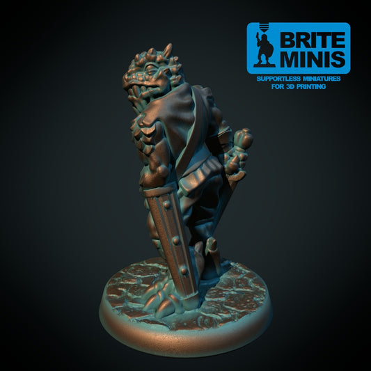 Dragonfødt kriger 2 med sverd, 3D-printet D&D-miniatyr fra Spillsmia.