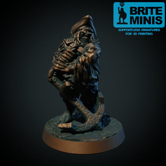 3D-printet druknet pirat i grå PLA til D&D og Pathfinder.