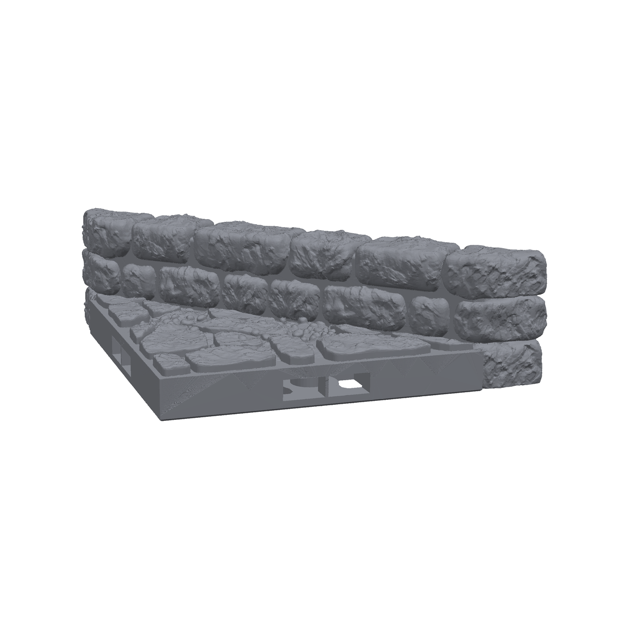 3D-printet skråvegg variant B til modulært dungeon-terreng i grå PLA+