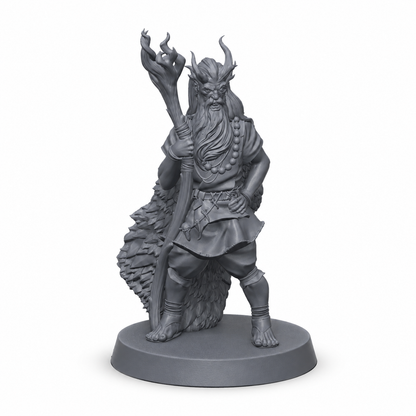 Tre alviske trollmenn og barder, 3D-printet D&D-miniatyrsett fra Spillsmia.