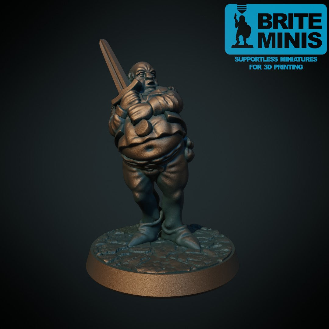 Tykk eventyrer, 3D-printet D&D-miniatyr fra Spillsmia.