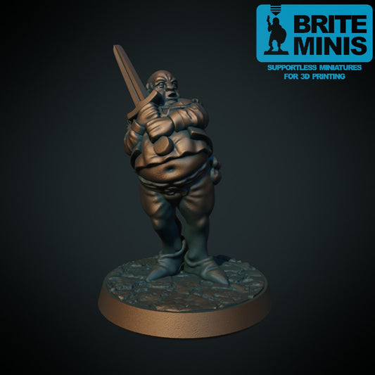 Tykk eventyrer, 3D-printet D&D-miniatyr fra Spillsmia.