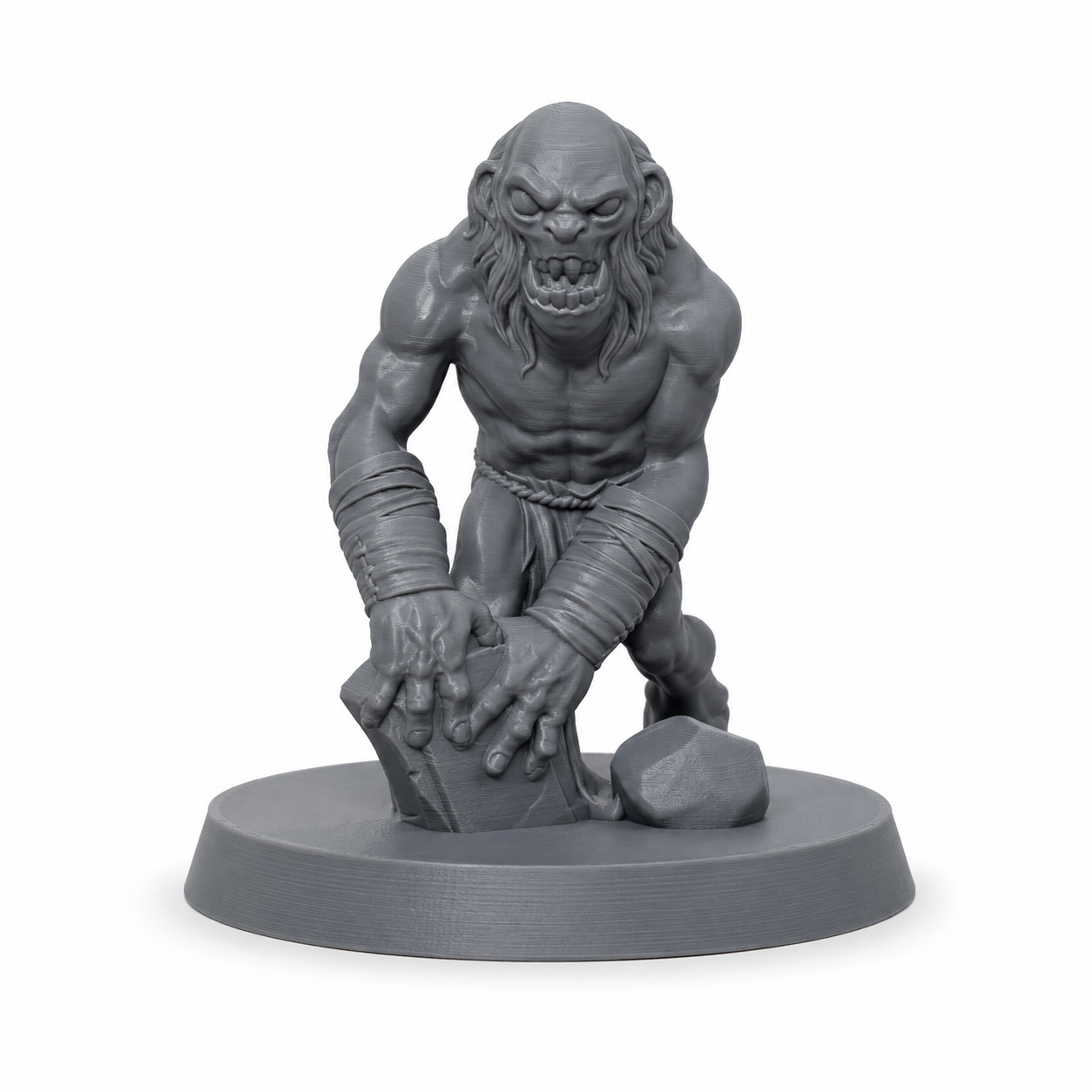 3D-printet Ghoul II med krypende positur og lange klør i grå PLA til D&D og tabletop-rollespill.