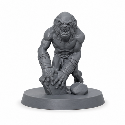 3D-printet Ghoul II med krypende positur og lange klør i grå PLA til D&D og tabletop-rollespill.