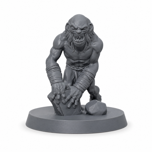 3D-printet Ghoul II med krypende positur og lange klør i grå PLA til D&D og tabletop-rollespill.