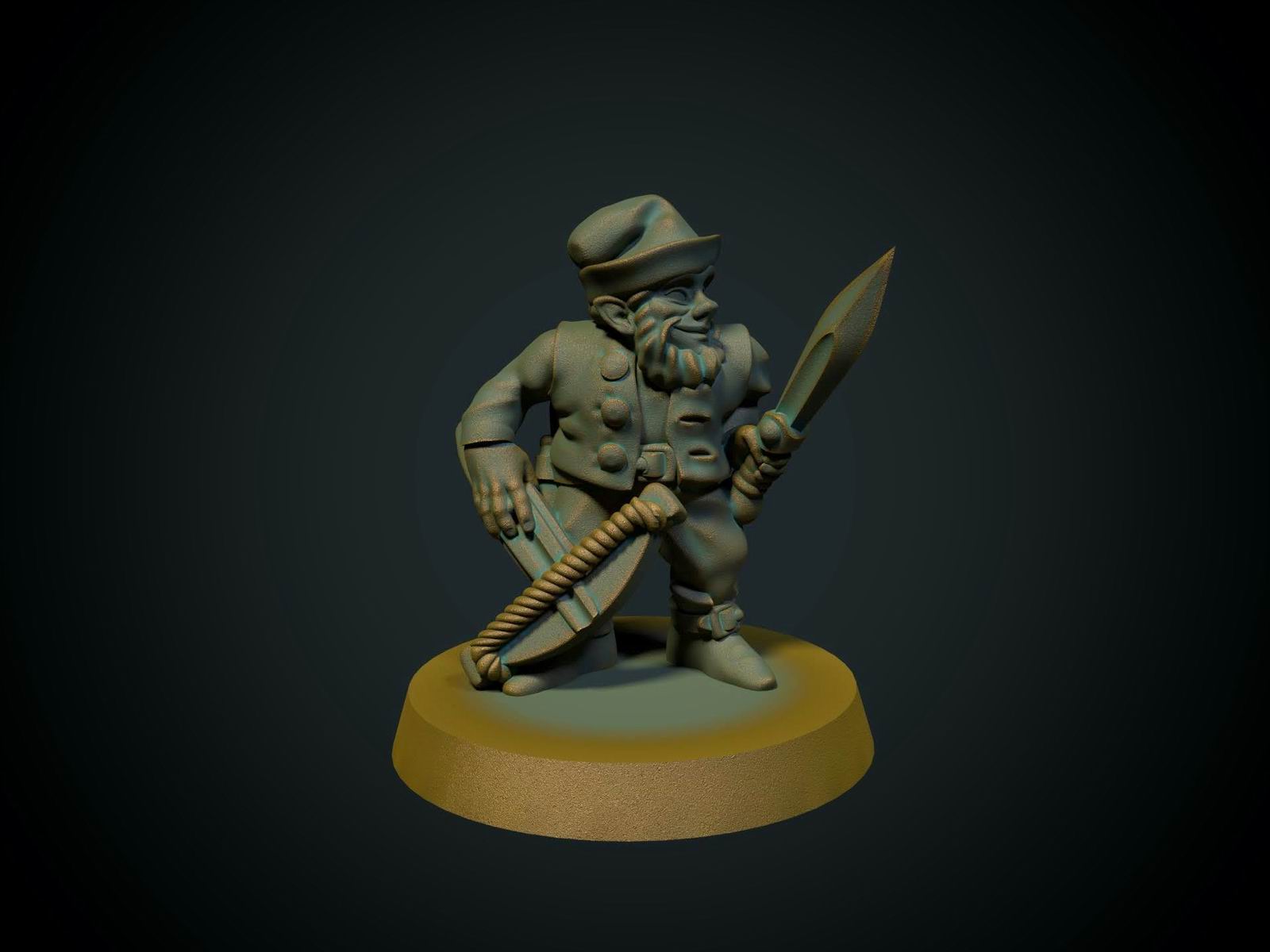 Gnom med armbrøst, 3D-printet D&D-miniatyr fra Spillsmia.