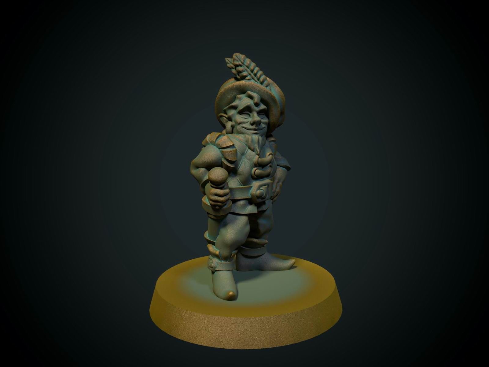 Fintkledd gnom, 3D-printet D&D-miniatyr fra Spillsmia.