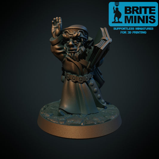 Gnome-trollmann – 3D-printet miniatyr i grå PLA, umalt, til D&D og Pathfinder