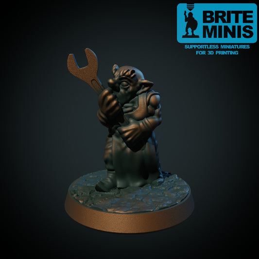 Gnome-arbeider – 3D-printet miniatyr i grå PLA, umalt, til D&D og Pathfinder