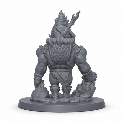 3D-printet Grokh & Gruk med ogre og goblin-følgesvenn i grå PLA til D&D og tabletop-rollespill.