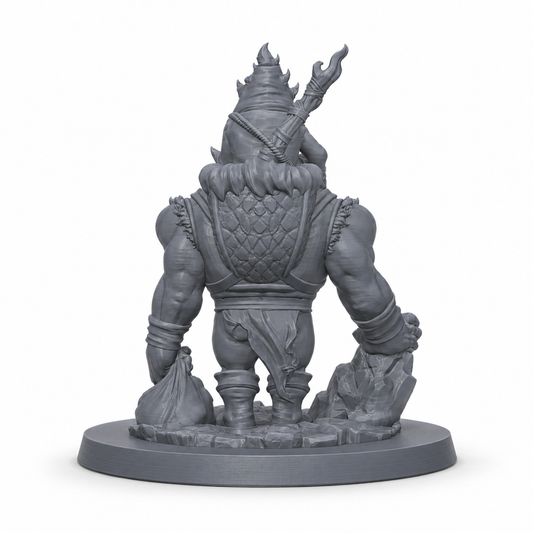 3D-printet Grokh & Gruk med ogre og goblin-følgesvenn i grå PLA til D&D og tabletop-rollespill.