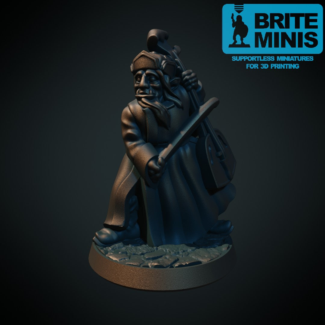 Fire halvork-eventyrere: barde, kleriker og to rangere, 3D-printet D&D-miniatyrsett fra Spillsmia.