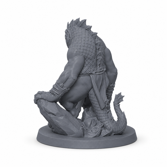 3D-printet Havdjevelkjempe med massiv kropp og sjømonster-preg i grå PLA til D&D og tabletop-rollespill.
