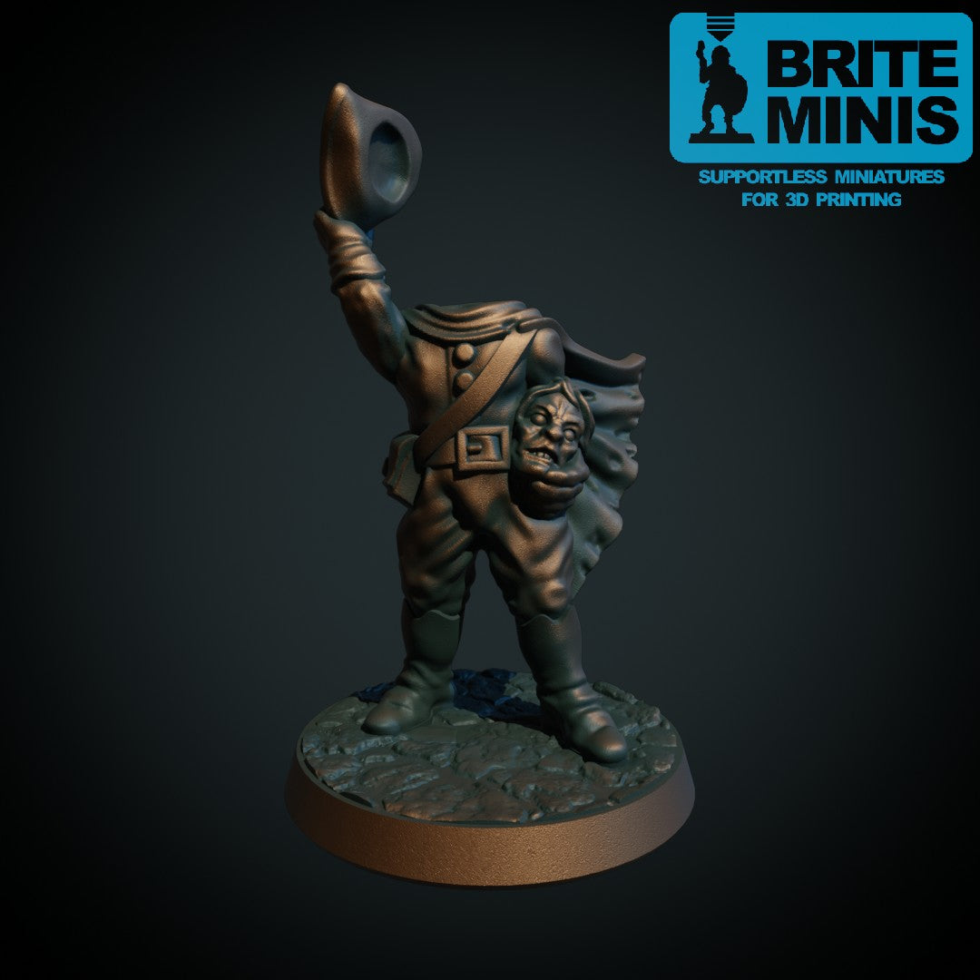 3D-printet hodeløs soldat, forbannet vandød kriger i grå PLA til D&D og Pathfinder.