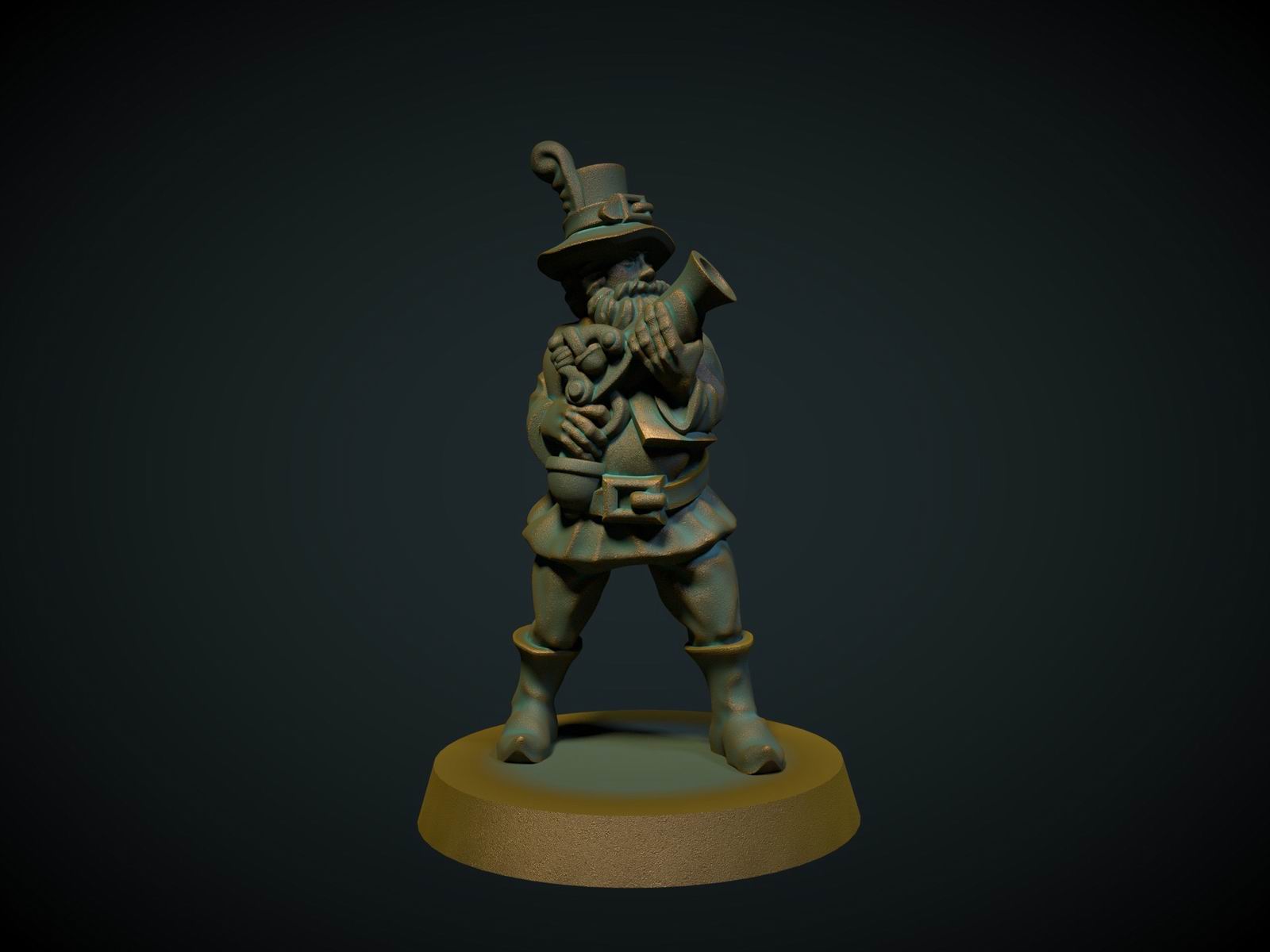 Landeveisrøver med blunderbuss, 3D-printet D&D-miniatyr fra Spillsmia.