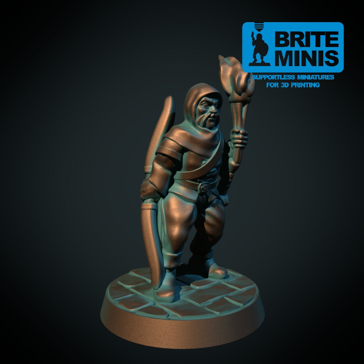 Leiehjelp med fakkel II, 3D-printet D&D-miniatyr fra Spillsmia.