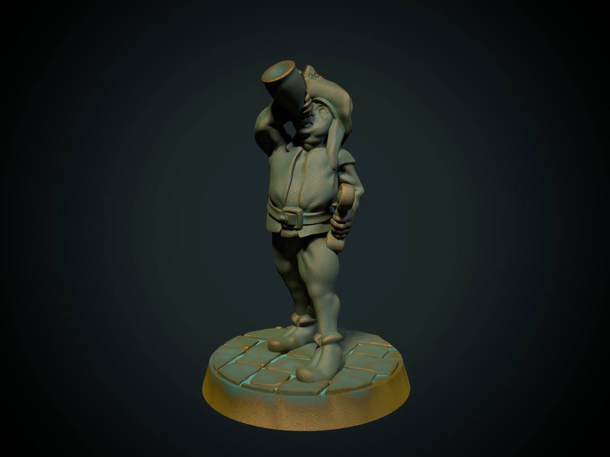 Leiehjelp med drikke, 3D-printet D&D-miniatyr fra Spillsmia.