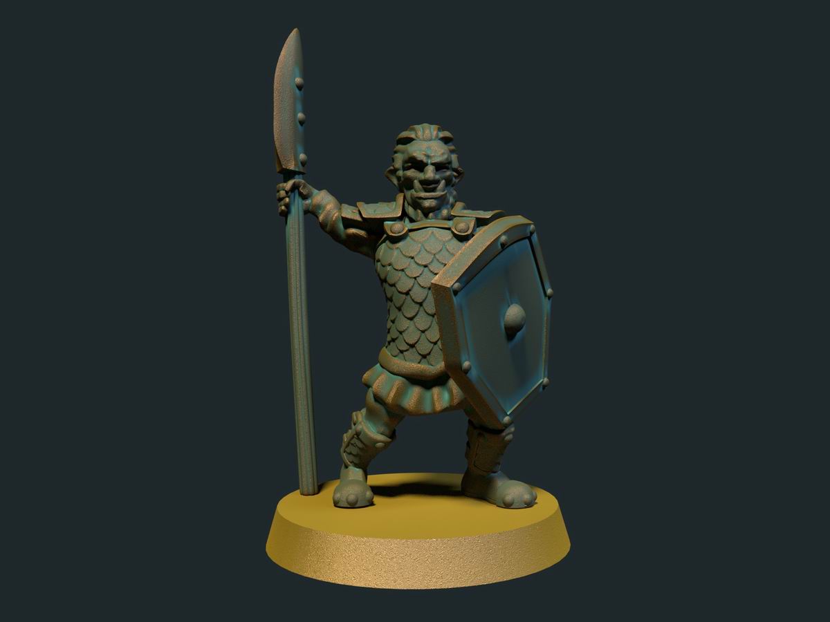 Hobgoblin med hellebard, 3D-printet D&D-miniatyr fra Spillsmia.