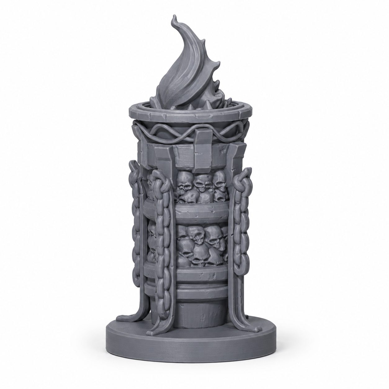 3D-printet stort ildkar i grå PLA til D&D og tabletop-rollespill.