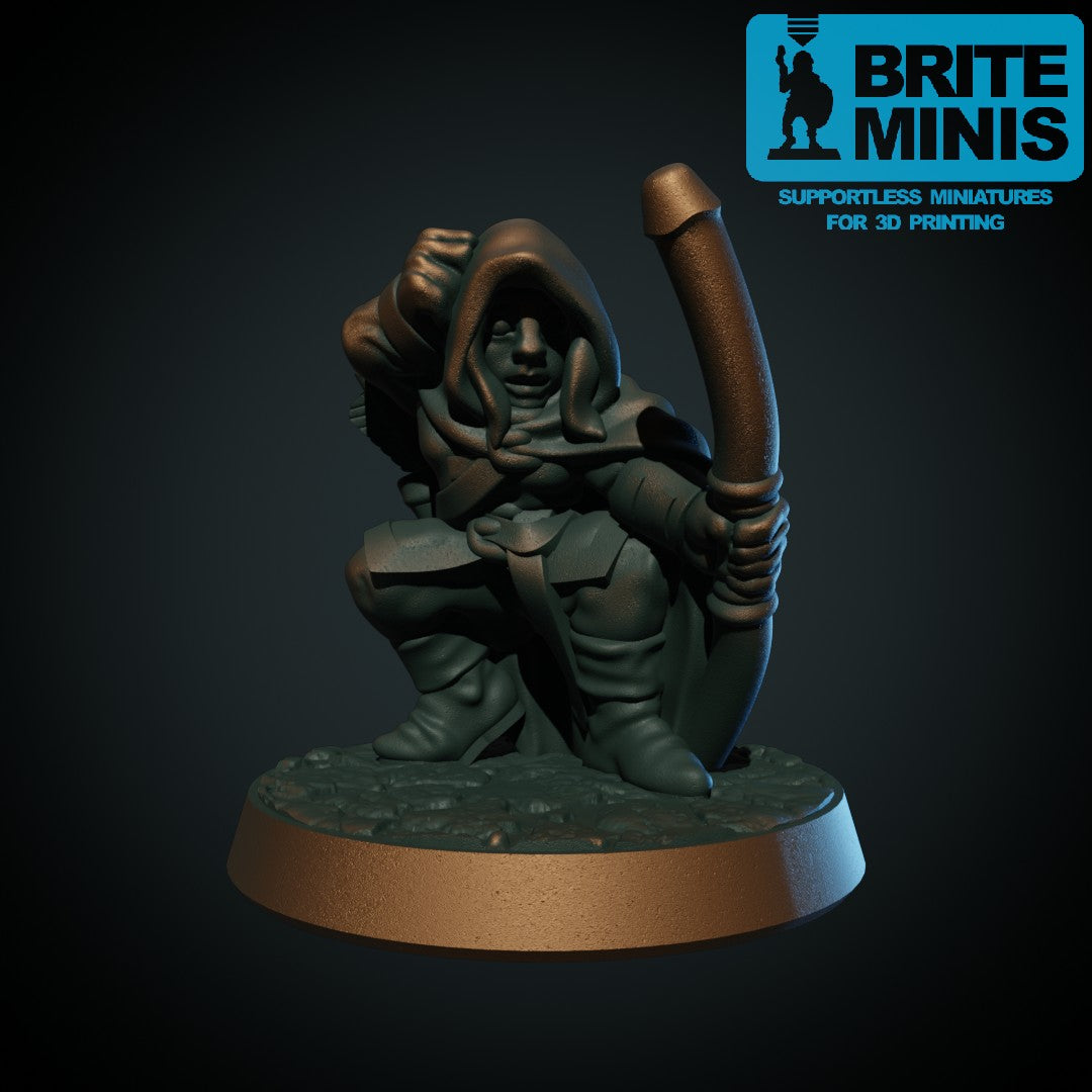 Ung eventyrerske - ranger, 3D-printet D&D-miniatyr fra Spillsmia.