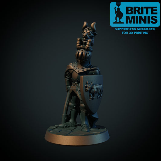 Ridder med okseinsignie, 3D-printet D&D-miniatyr fra Spillsmia.