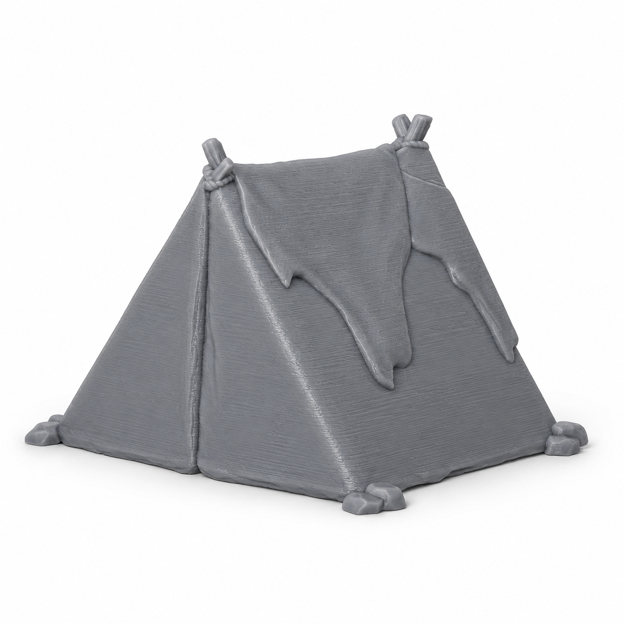 3D-printet lite telt i grå PLA til D&D og tabletop-rollespill.