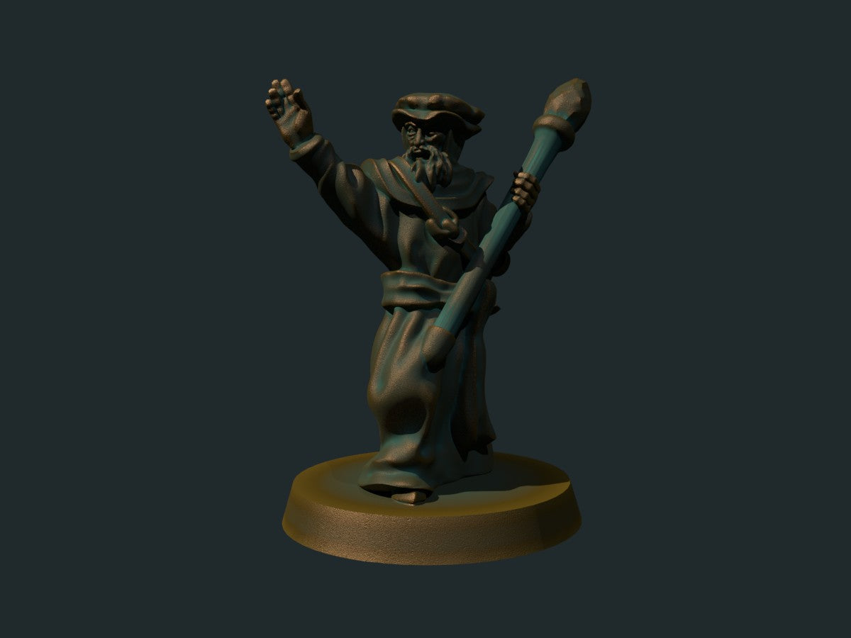 Magiker – 3D-printet miniatyr i grå PLA, umalt, til D&D og Pathfinder