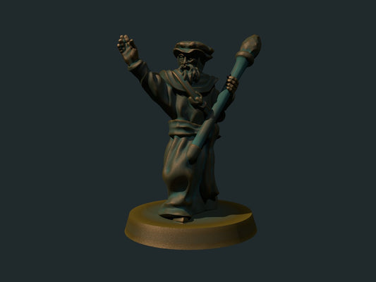 Magiker – 3D-printet miniatyr i grå PLA, umalt, til D&D og Pathfinder