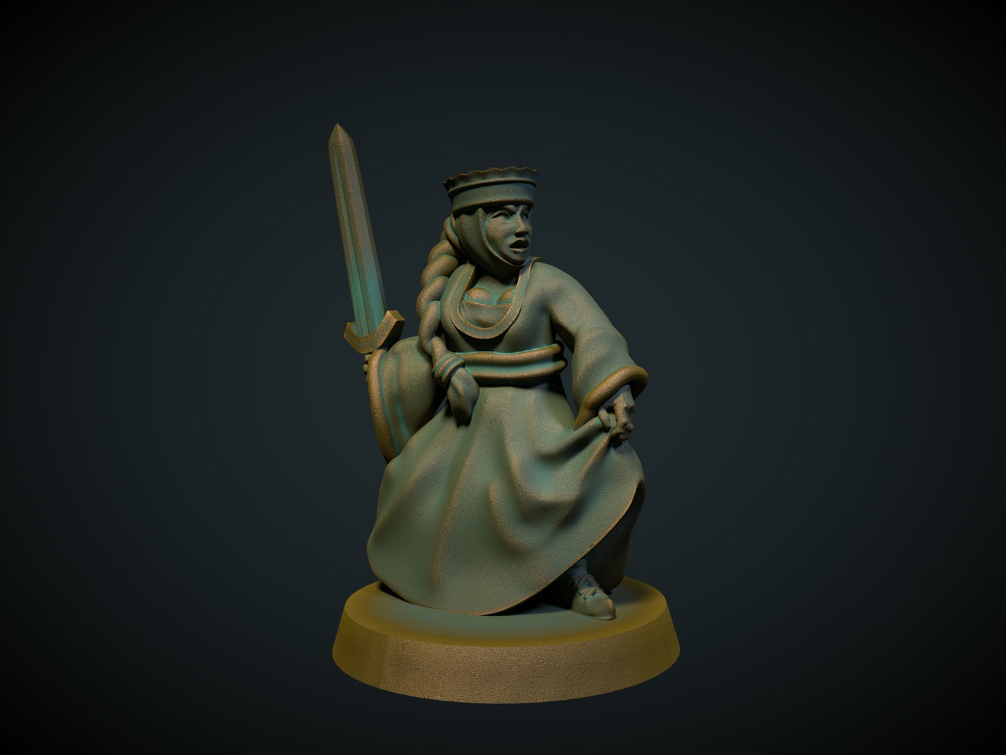 Jomfru – 3D-printet miniatyr i grå PLA, umalt, til D&D og Pathfinder